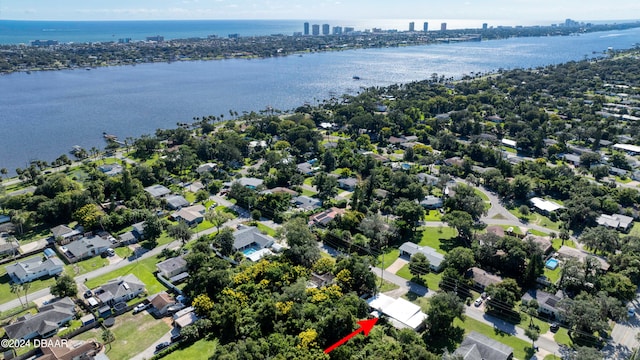 aerial view with a water view