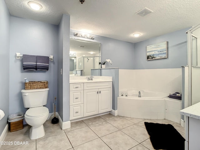 5300 S Atlantic Ave Unit 10-205, New Smyrna Beach, FL 32168 - full bathroom with visible vents, a stall shower, a textured ceiling, and tile patterned flooring