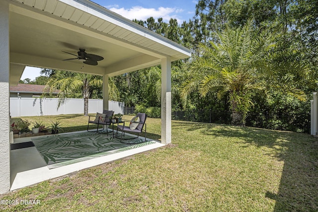 43 Pergola Pl, Ormond Beach, FL 32174 - view of yard with ceiling fan, a fenced backyard, and a patio area