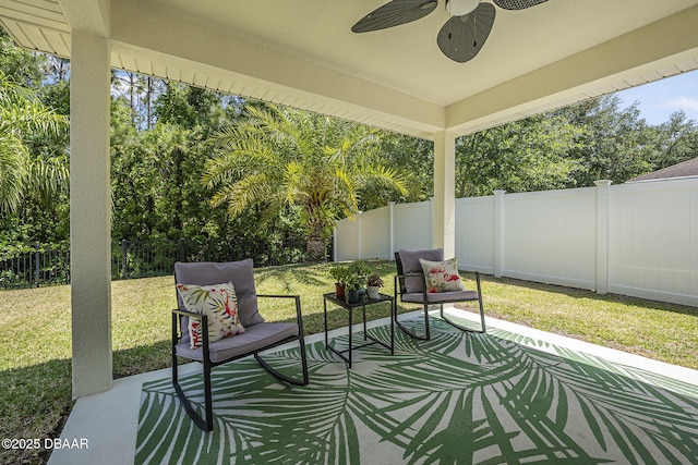 43 Pergola Pl, Ormond Beach, FL 32174 - view of patio with a fenced backyard and ceiling fan