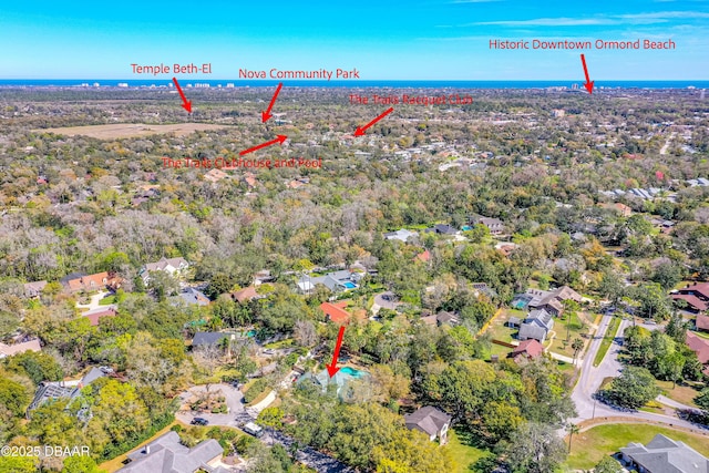 birds eye view of property with a residential view