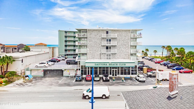 view of building exterior featuring a water view