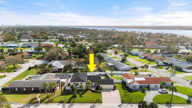 bird's eye view featuring a water view