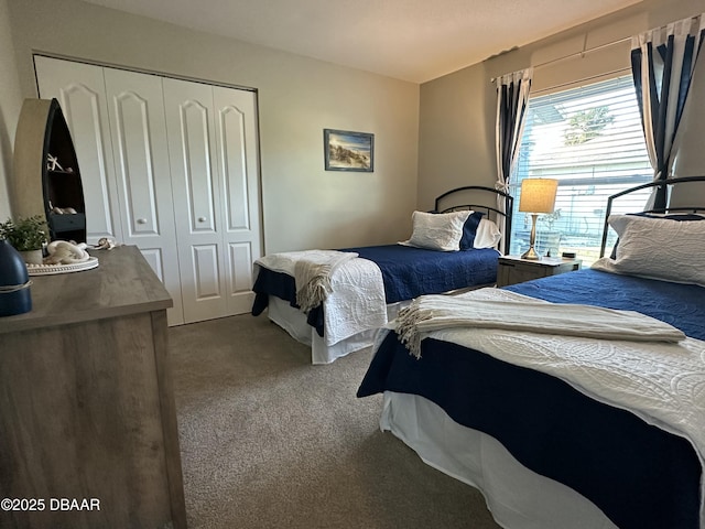 carpeted bedroom featuring a closet