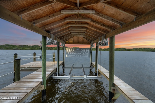 view of dock with a water view