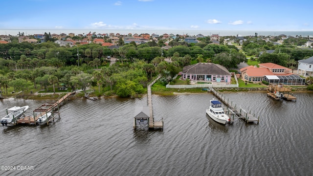 aerial view with a water view