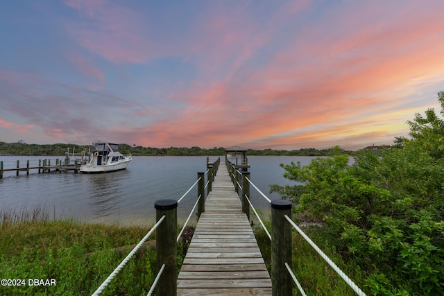 view of dock featuring a water view