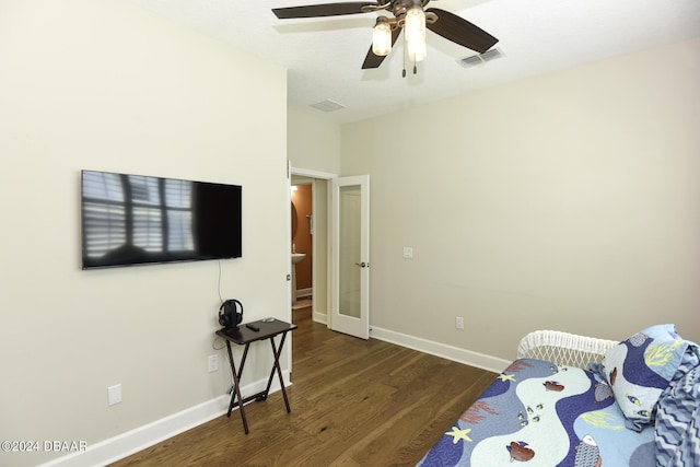 786 Jollymon Way, Daytona Beach, FL 32124 - bedroom with dark wood finished floors, baseboards, ceiling fan, and french doors