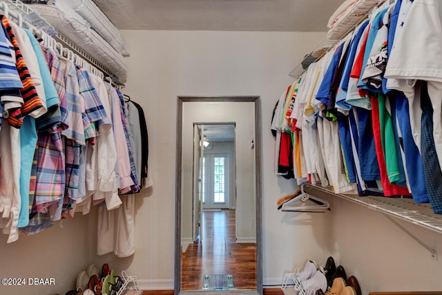 spacious closet featuring hardwood / wood-style flooring