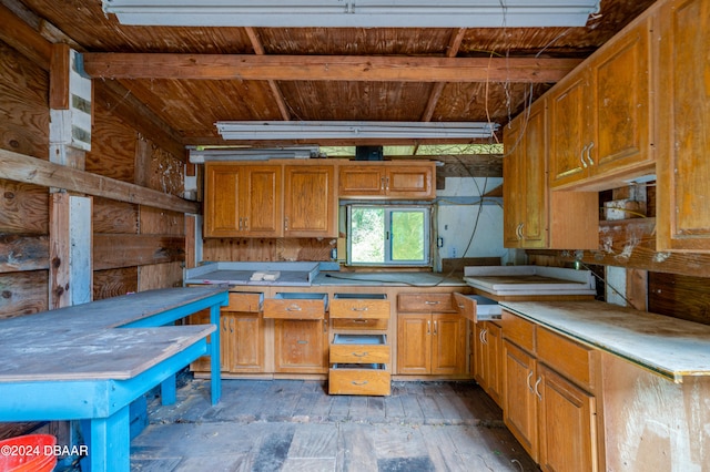 kitchen with beam ceiling