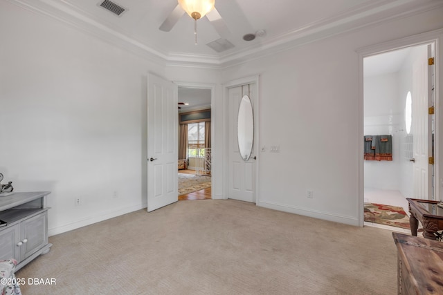 100 Emerald Lake Dr, Palm Coast, FL 32137 - unfurnished bedroom featuring ornamental molding, light carpet, baseboards, and ceiling fan