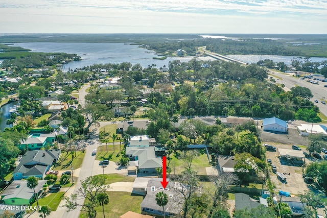 aerial view with a water view