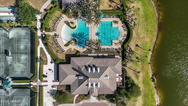 aerial view with a water view