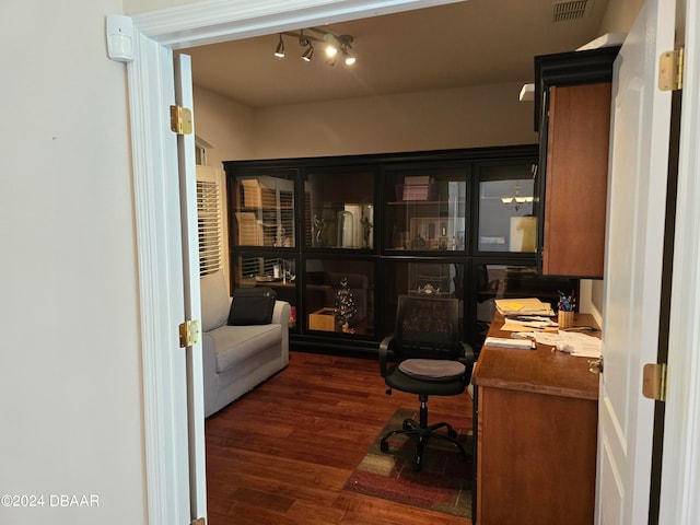 office space featuring dark hardwood / wood-style floors