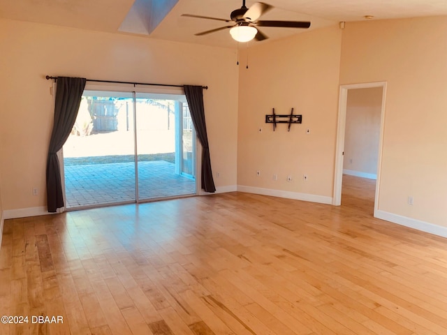 unfurnished room with ceiling fan and light hardwood / wood-style flooring