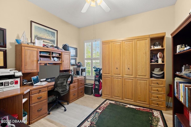 3428 Rexford Cir, Ormond Beach, FL 32174 - office area with light wood-style flooring and a ceiling fan
