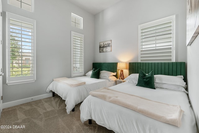 bedroom with multiple windows and light colored carpet