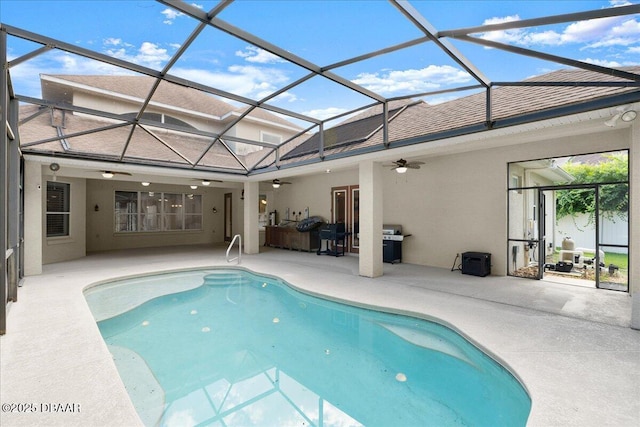 36 Allenwood Look, Ormond Beach, FL 32174 - swimming pool with a ceiling fan, a patio area, a lanai, and a grill