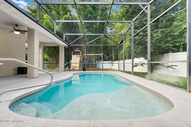 36 Allenwood Look, Ormond Beach, FL 32174 - view of swimming pool with a patio, ceiling fan, and a lanai