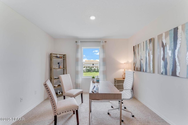 home office with light colored carpet