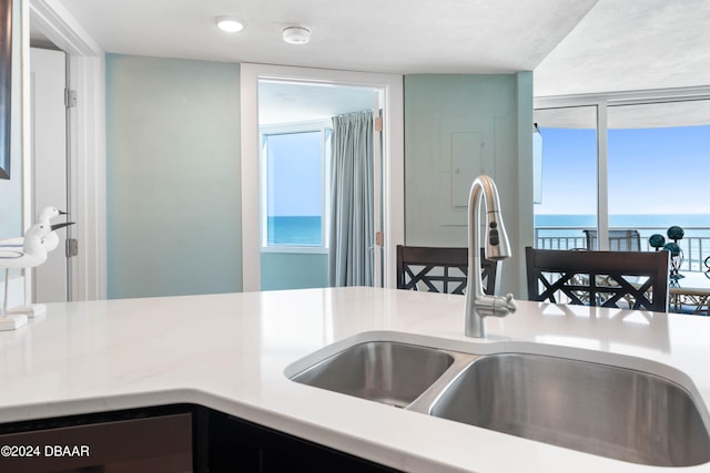 kitchen featuring sink and a water view