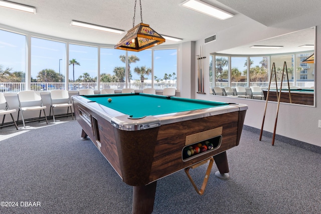 2625 S Atlantic Ave Unit 8Ne, Daytona Beach, FL 32118 - recreation room featuring pool table, carpet flooring, and a textured ceiling