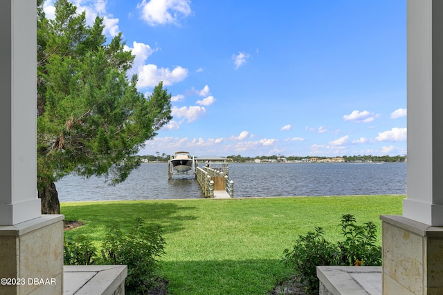 property view of water with a boat dock