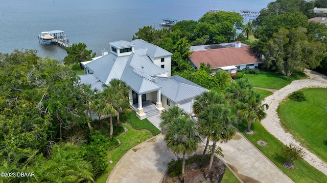 aerial view featuring a water view