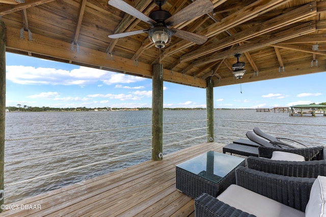 view of dock with a water view