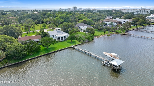 aerial view with a water view