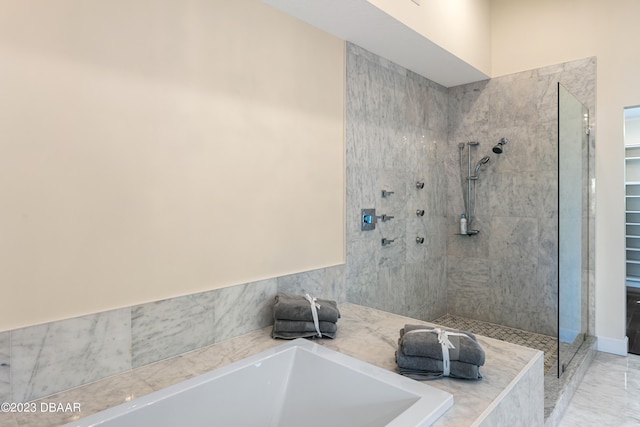 bathroom with shower with separate bathtub