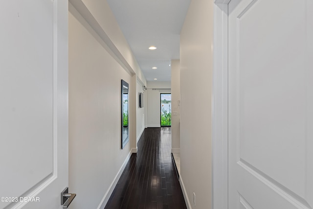 hallway featuring dark wood-type flooring