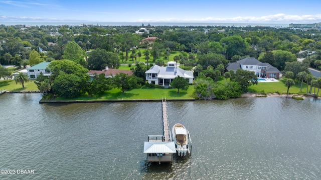 aerial view with a water view