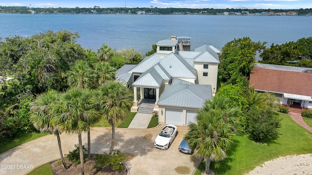 aerial view with a water view