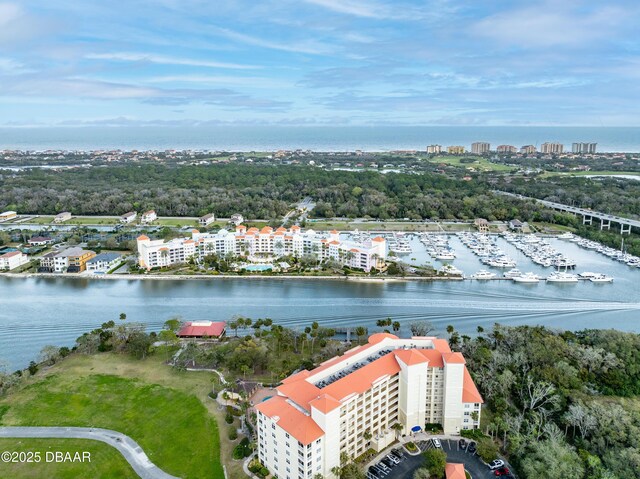 bird's eye view featuring a water view