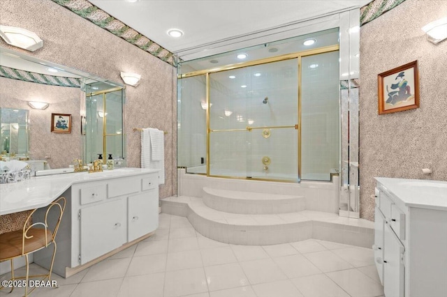 915 Ocean Shore Blvd Unit 801, Ormond Beach, FL 32176 - bathroom featuring vanity, tile patterned flooring, and combined bath / shower with glass door