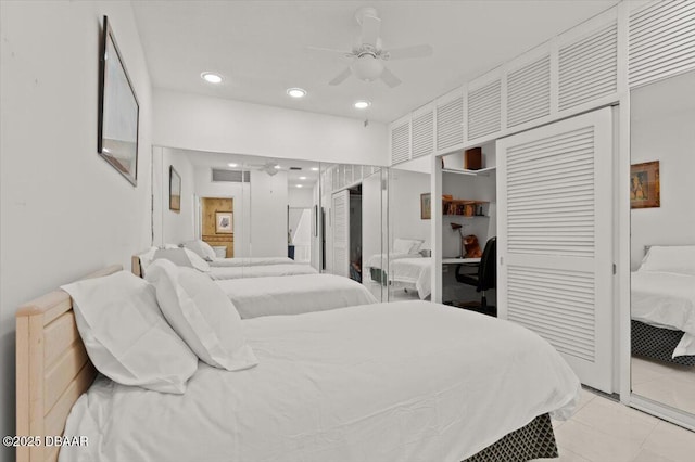 915 Ocean Shore Blvd Unit 801, Ormond Beach, FL 32176 - bedroom featuring recessed lighting, ceiling fan, and light tile patterned floors