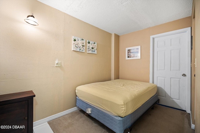 bedroom featuring carpet flooring and a textured ceiling