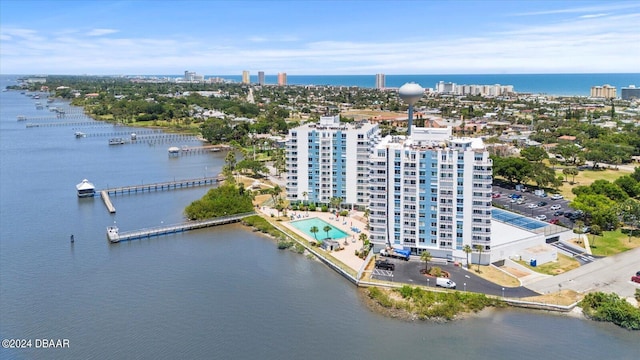 aerial view with a water view