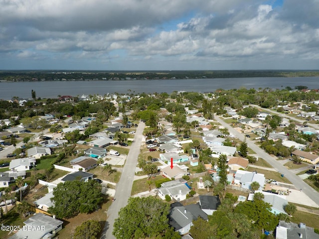 aerial view featuring a residential view and a water view