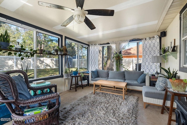 sunroom / solarium with ceiling fan