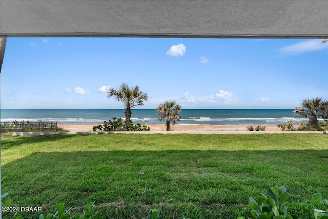 property view of water featuring a beach view