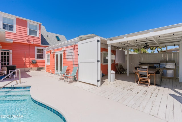 rear view of house with a pool side deck