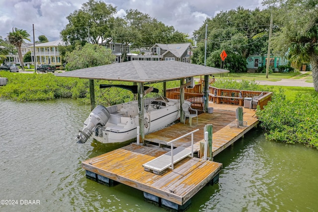 dock area with a water view