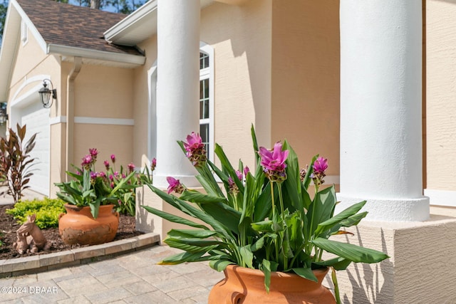 exterior space with a garage