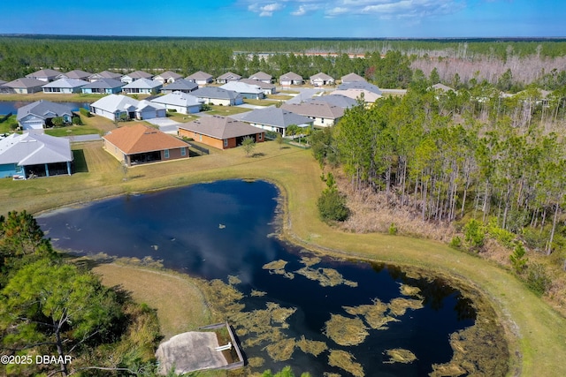 aerial view featuring a water view