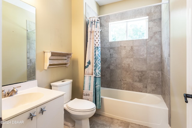 full bathroom with tile patterned floors, vanity, shower / bath combo, and toilet