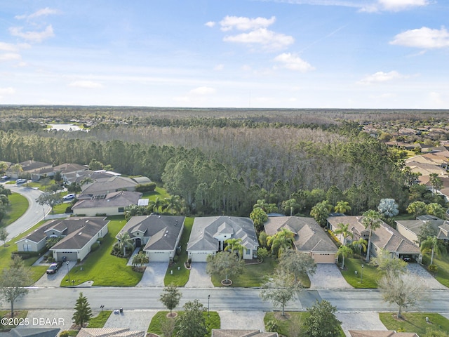 bird's eye view with a forest view and a residential view