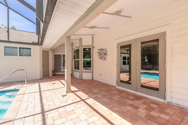 3931 Tano Dr, Ormond Beach, FL 32174 - view of patio with french doors, an outdoor pool, and ceiling fan