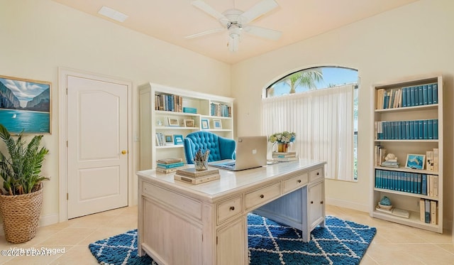 540 Leeway Trl, Ormond Beach, FL 32174 - office area with light tile patterned floors and ceiling fan
